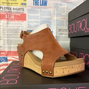 Corkys Tan Wedge Sandals with Stud Accents